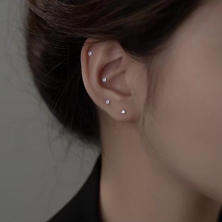 S999 Sterling Silver Earbone studovi za žene, minimalistički i kompaktni, sitni šareni dijamanti za piercing uha, svestrane i luksuzne naušnice u Instagram stilu