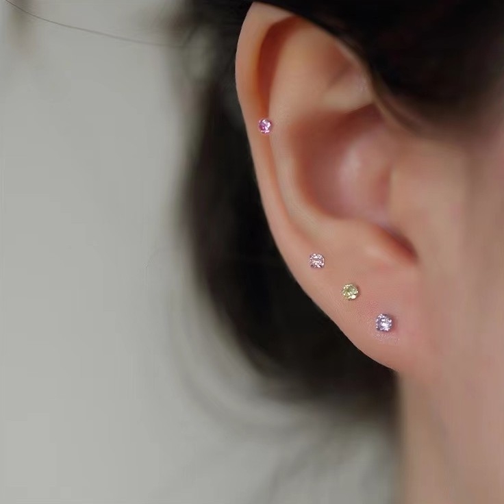 S999 Sterling Silver Earbone studovi za žene, minimalistički i kompaktni, sitni šareni dijamanti za piercing uha, svestrane i luksuzne naušnice u Instagram stilu