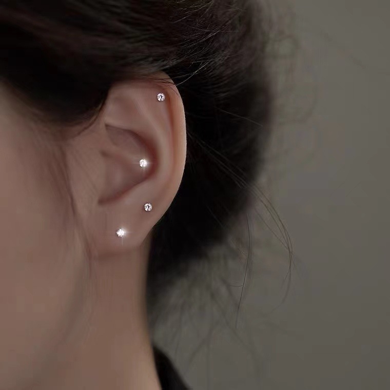 S999 Sterling Silver Earbone studovi za žene, minimalistički i kompaktni, sitni šareni dijamanti za piercing uha, svestrane i luksuzne naušnice u Instagram stilu