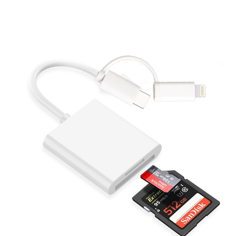 Εξωτερικός αναγνώστης καρτών SD/TF με δύο θύρες για smartphones και PCs, συμβατός με iPhone 15 και Huawei, διεπαφή Type-C/Apple
