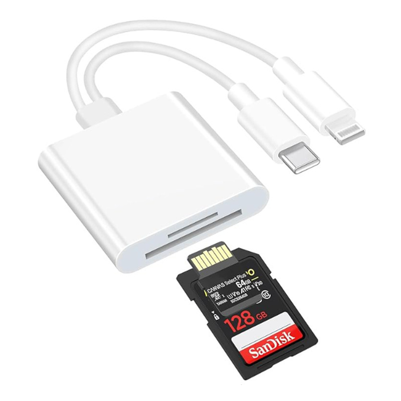 Εξωτερικός αναγνώστης καρτών SD/TF με δύο θύρες για smartphones και PCs, συμβατός με iPhone 15 και Huawei, διεπαφή Type-C/Apple