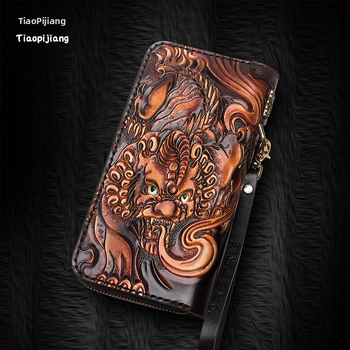 Naudas maks no īstas ādas, roku gravēts ādas raksts ar dzīvnieku motīvu, pirmās kārtas liellopu āda, Naughty Craftsman