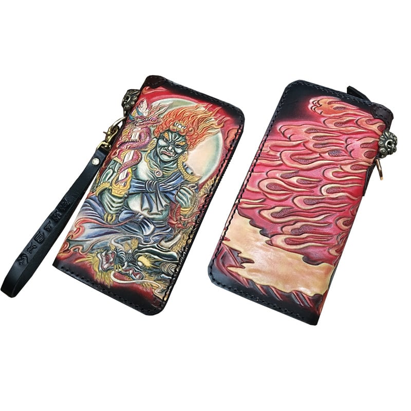 Naudas maks no īstas ādas, roku gravēts ādas raksts ar dzīvnieku motīvu, pirmās kārtas liellopu āda, Naughty Craftsman