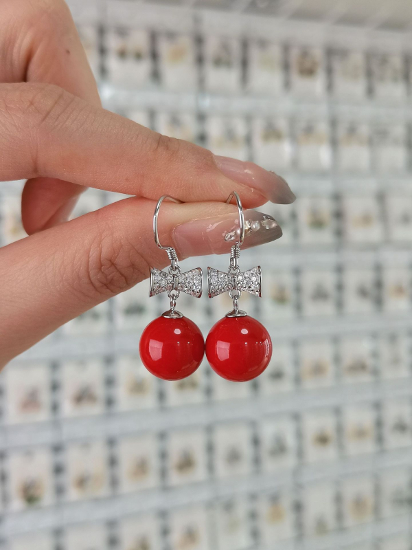 S925 srebrne naušnice od ahata s okruglim kamenčićima, za žene, elegantan dizajn s mašnicom