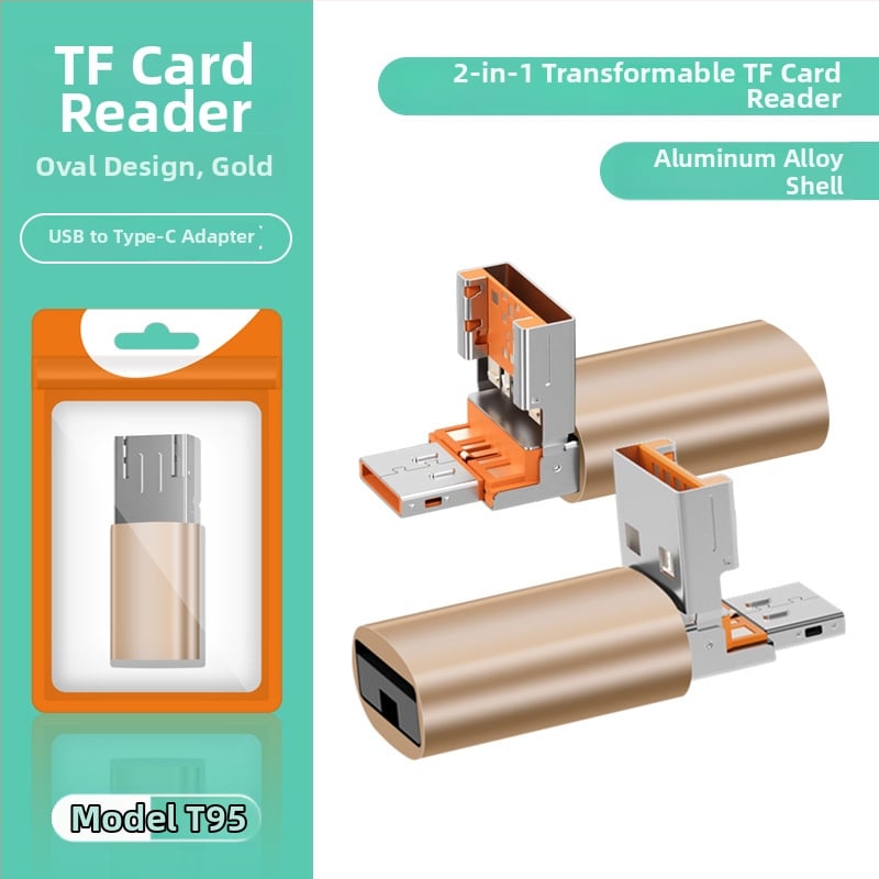 Двоен четец за карти USB 2.0; TF карта поддръжка; метален корпус; за мобилни устройства и компютри