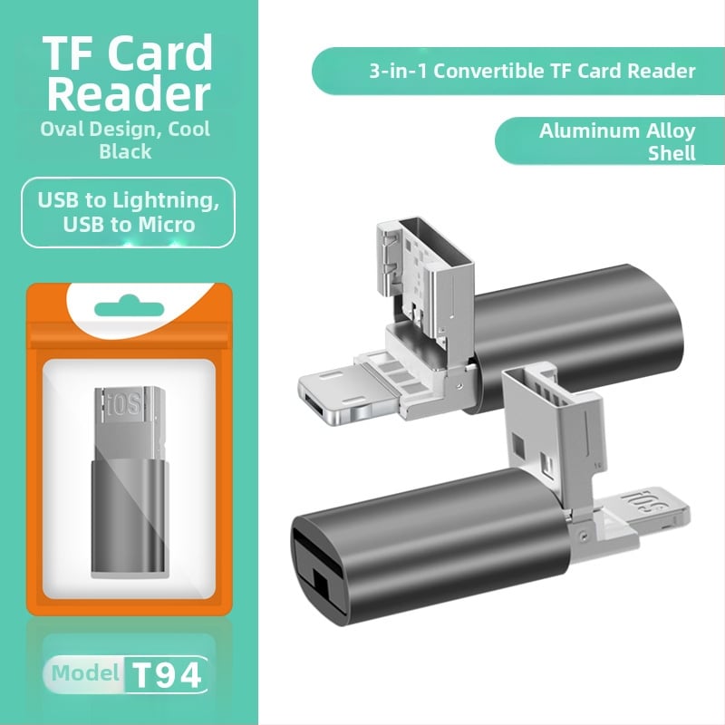 Двоен четец за карти USB 2.0; TF карта поддръжка; метален корпус; за мобилни устройства и компютри