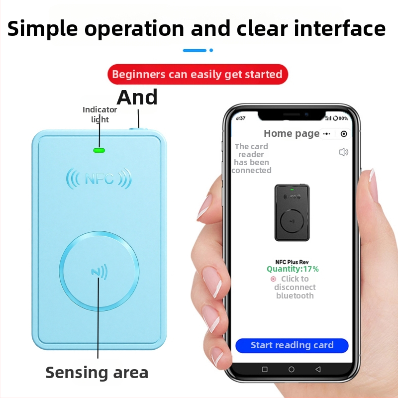 Hifonder Bluetooth NFC čitač-zapisivač za ID/IC kartice – bežično čitanje, 13,56/125 kHz, domet 1–6 cm, Bluetooth model