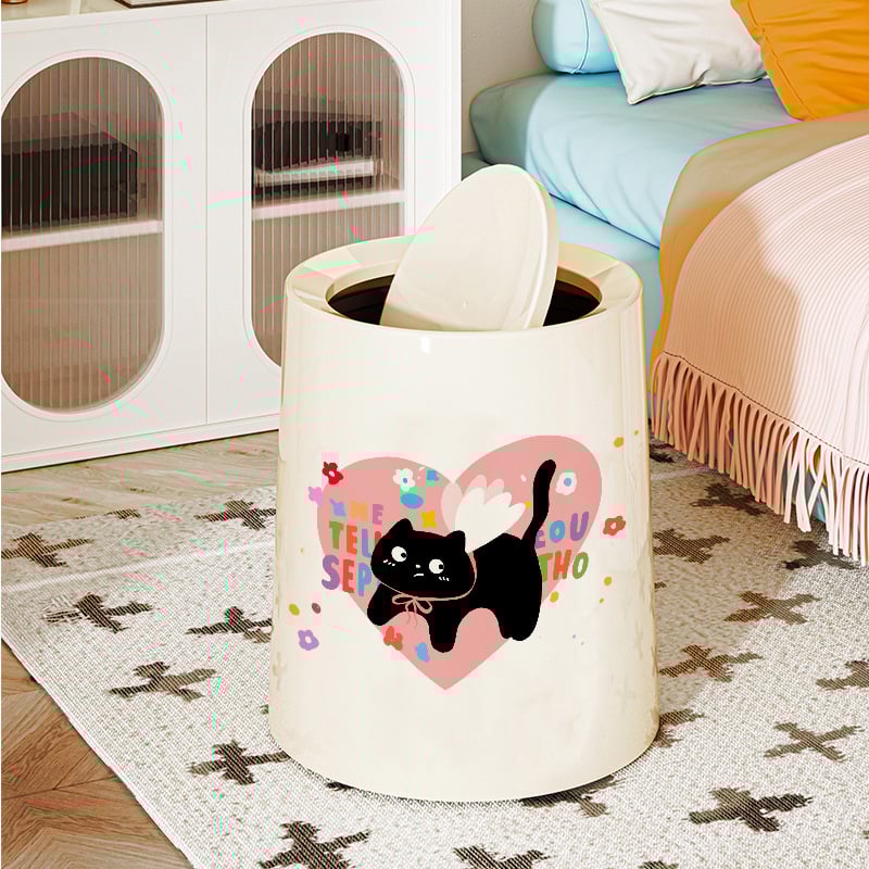 Plastikinė šiukšlių dėžė bačkos formos, 12 L+ talpa, namų naudojimui, paspaudimo atidarymas