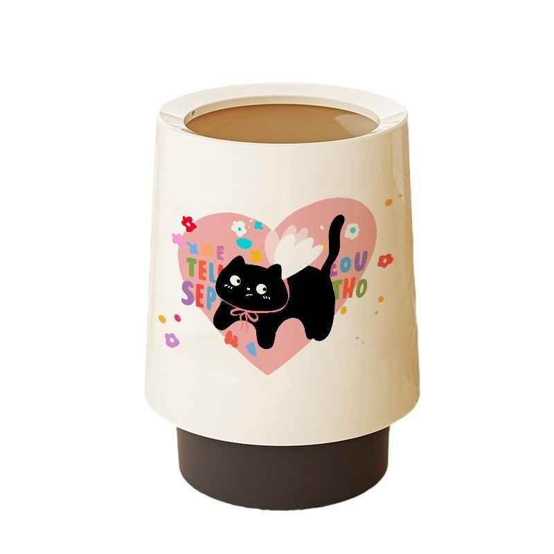 Plastikinė šiukšlių dėžė bačkos formos, 12 L+ talpa, namų naudojimui, paspaudimo atidarymas