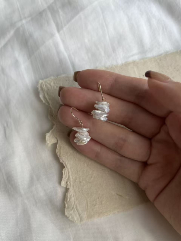 Naušnice s biserima od slatke vode i resicama, 925 srebrni postovi, elektroplating, chic stil