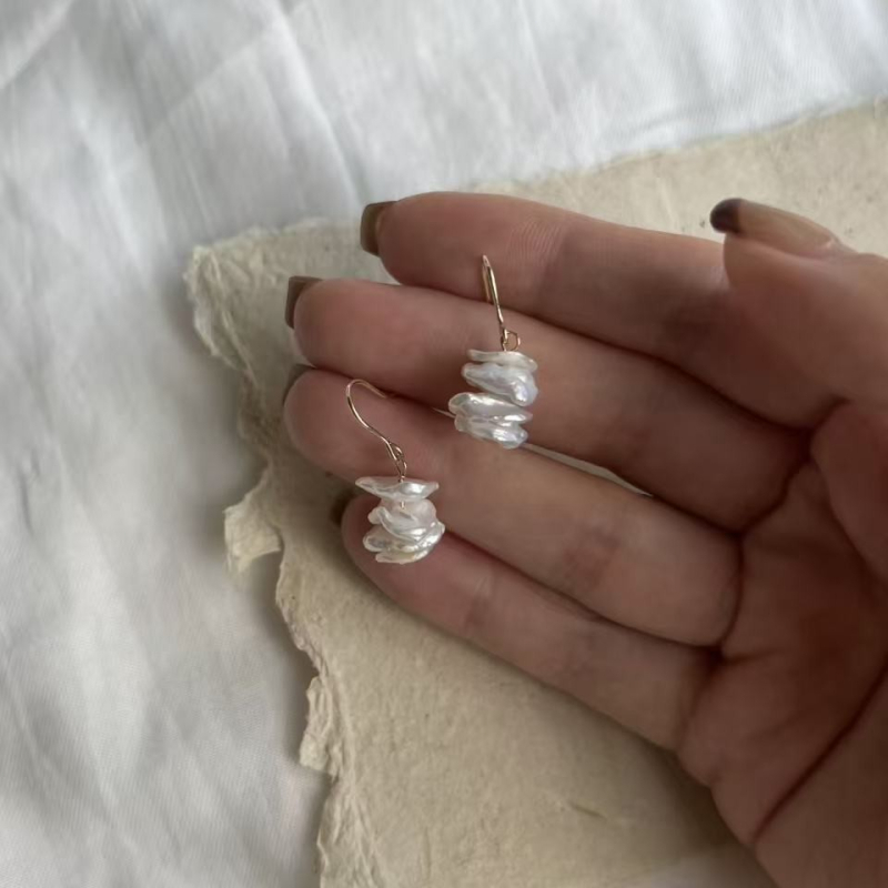 Naušnice s biserima od slatke vode i resicama, 925 srebrni postovi, elektroplating, chic stil
