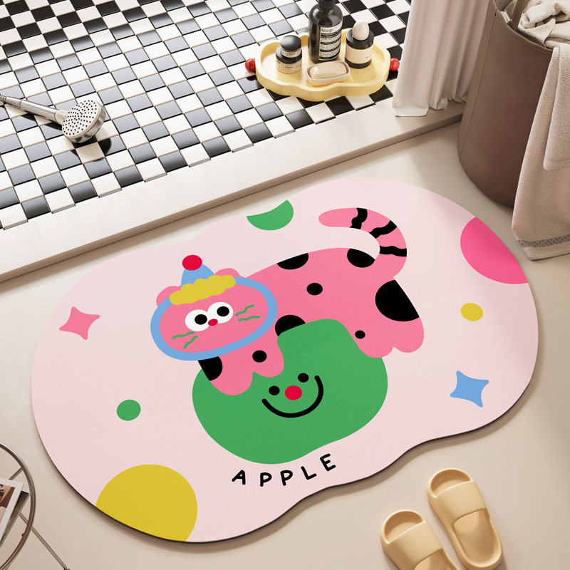 Подложка за вход и баня с принт на забавни животни, полиестерно влакно, пране, абсорбираща, стил 31755