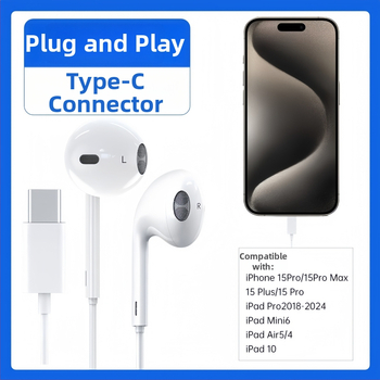 Type-C vadu austiņas Apple 7-16 Pro, in-ear, kabelis 120 cm, jutība 110 dB