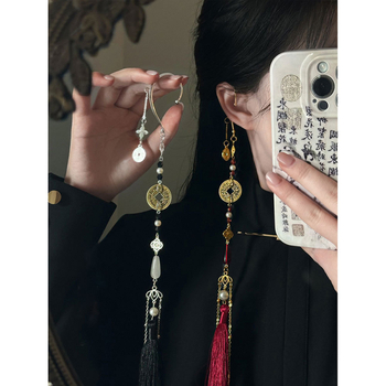Σκουλαρίκια χωρίς τρύπα με μακριές φούντες, μέταλλο, νέο κινεζικό στυλ, ηλεκτροπλατίωση, ατομικά συσκευασμένα, Καλοκαίρι 2025