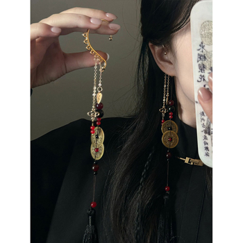 Σκουλαρίκια χωρίς τρύπα με μακριές φούντες, μέταλλο, νέο κινεζικό στυλ, ηλεκτροπλατίωση, ατομικά συσκευασμένα, Καλοκαίρι 2025
