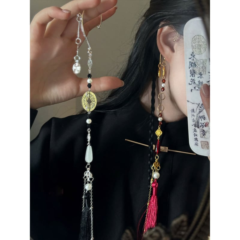 Σκουλαρίκια χωρίς τρύπα με μακριές φούντες, μέταλλο, νέο κινεζικό στυλ, ηλεκτροπλατίωση, ατομικά συσκευασμένα, Καλοκαίρι 2025