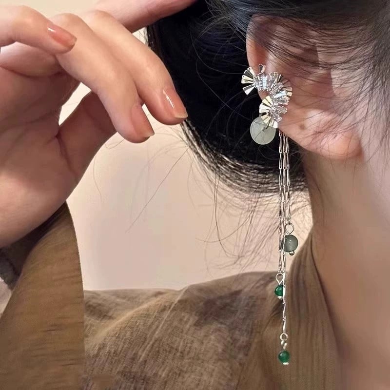 Σκουλαρίκια χωρίς τρύπα με μακριές φούντες, μέταλλο, νέο κινεζικό στυλ, ηλεκτροπλατίωση, ατομικά συσκευασμένα, Καλοκαίρι 2025