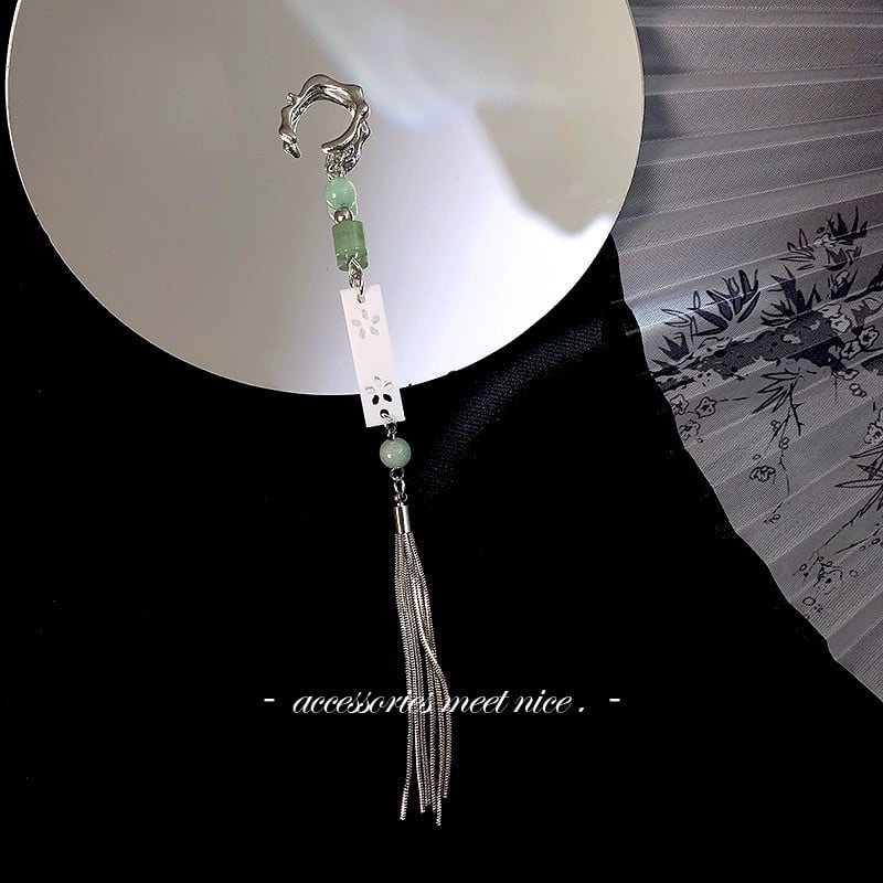 Σκουλαρίκια χωρίς τρύπα με μακριές φούντες, μέταλλο, νέο κινεζικό στυλ, ηλεκτροπλατίωση, ατομικά συσκευασμένα, Καλοκαίρι 2025