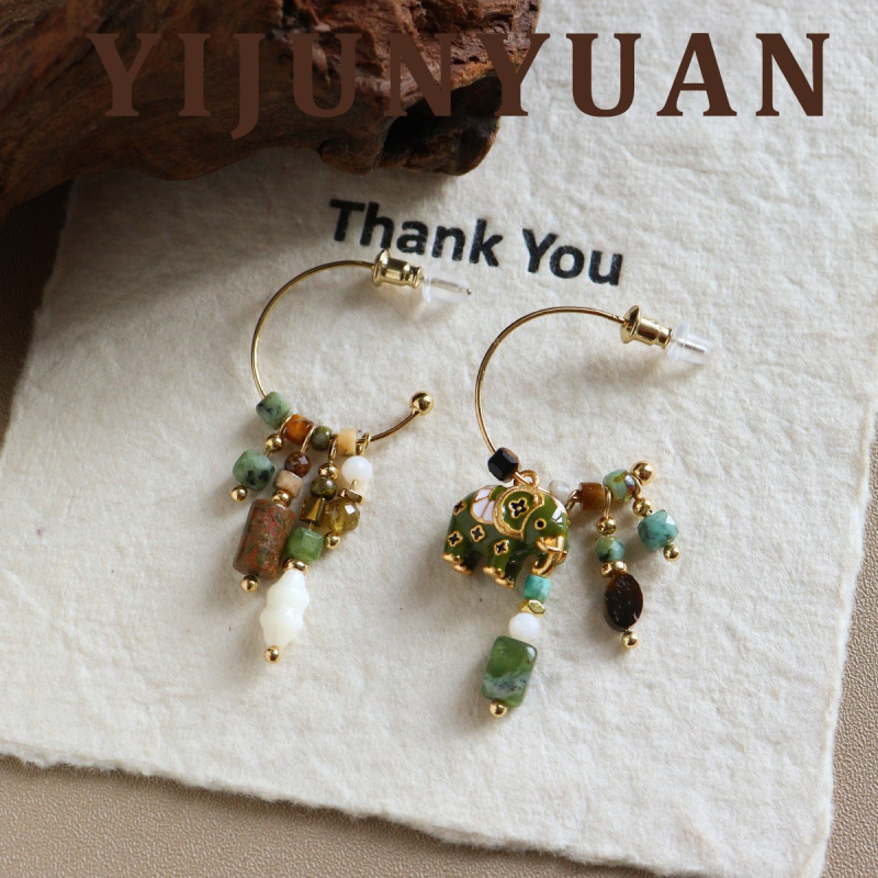Naušnice sa slonovim oblikom od prirodnog kamena, elektroplating, igla od srebra 925, lagani luksuz