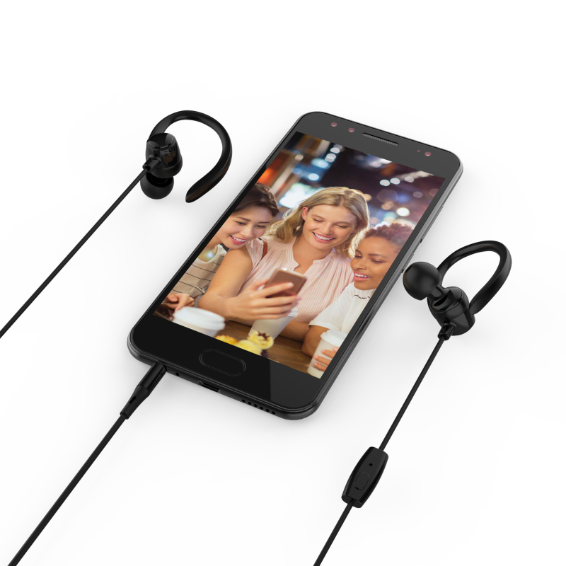 Спортни жични ушни слушалки S-07, 3,5 мм щепсел, честотен диапазон 20–2000 Hz, импеданс 32 Ω, вграден микрофон