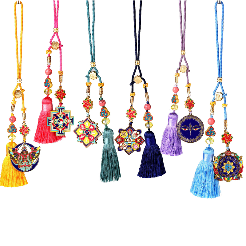 Μεταλλικό διακοσμητικό εσωτερικού αυτοκινήτου με υφαντό φουντάκι, στυλ κινεζικής παράδοσης, δυνατότητα προσαρμογής