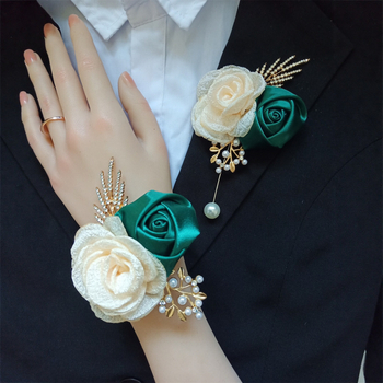 Corsage és csuklódísz virágszett – kézzel készített, szövet anyagú rózsa és kamélia, elegáns uniszex, modell Xh925, 2025 ősz