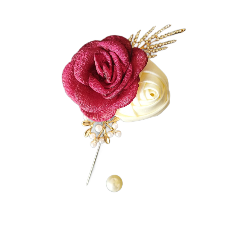 Corsage és csuklódísz virágszett – kézzel készített, szövet anyagú rózsa és kamélia, elegáns uniszex, modell Xh925, 2025 ősz