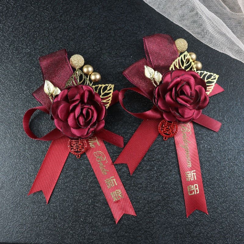 Kínai stílusú esküvői gomblyukdísz, testreszabható, logónyomás nélkül, esküvői kiegészítő
