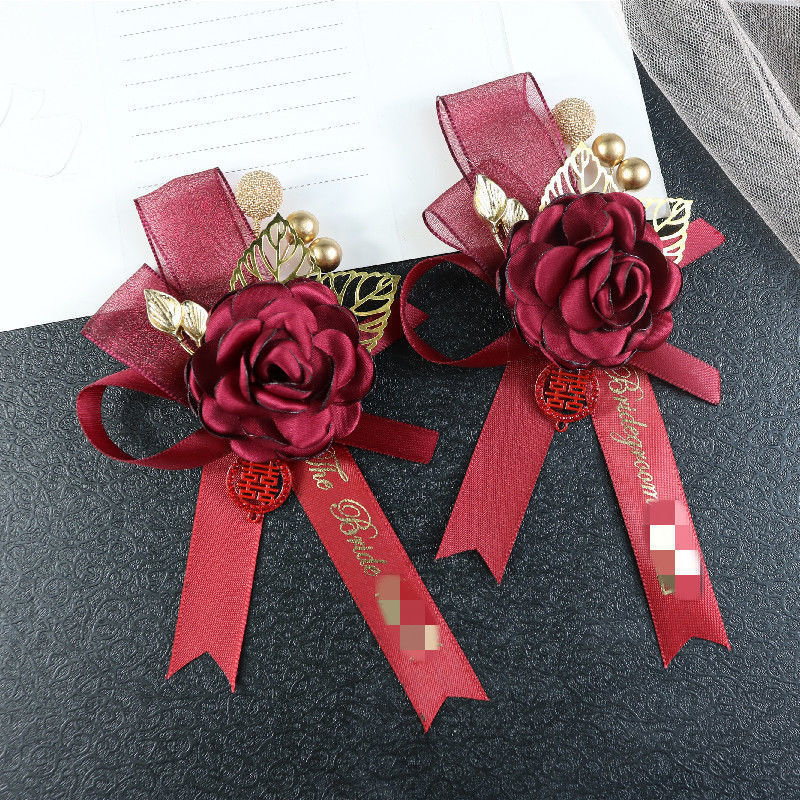Kínai stílusú esküvői gomblyukdísz, testreszabható, logónyomás nélkül, esküvői kiegészítő