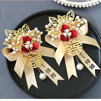 Esküvői corsage - selyem virág, kézzel készített, kínai stílus, esküvőkre