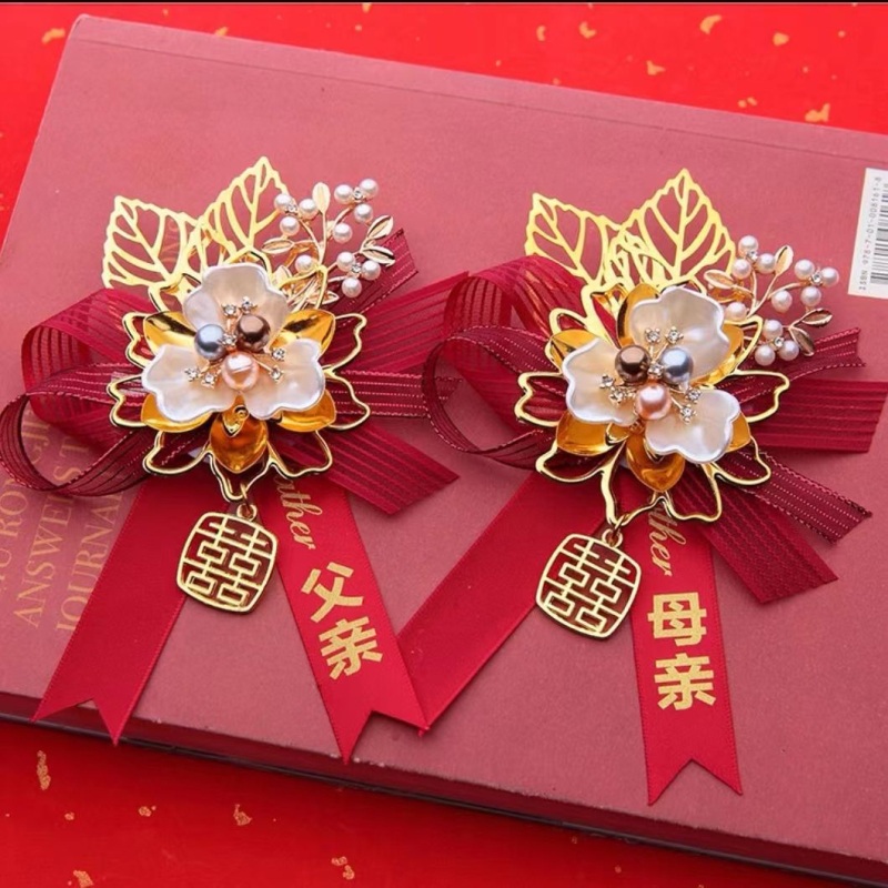 Esküvői corsage - selyem virág, kézzel készített, kínai stílus, esküvőkre