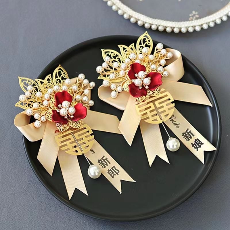 Esküvői corsage - selyem virág, kézzel készített, kínai stílus, esküvőkre