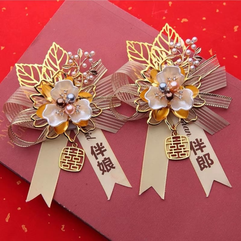 Esküvői corsage - selyem virág, kézzel készített, kínai stílus, esküvőkre