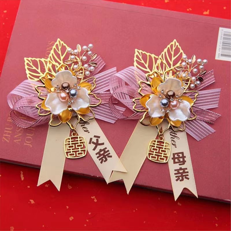 Esküvői corsage - selyem virág, kézzel készített, kínai stílus, esküvőkre