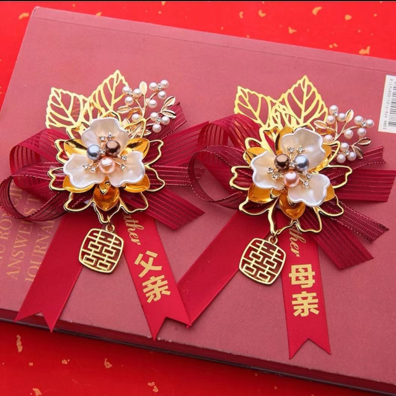 Esküvői corsage - selyem virág, kézzel készített, kínai stílus, esküvőkre