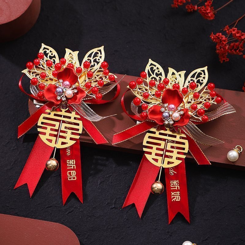 Esküvői corsage - selyem virág, kézzel készített, kínai stílus, esküvőkre