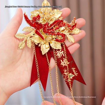 Pora vestuvinių corsage su drakono ir fenikso motyvais, jaunikiui ir nuotakai, kiniško stiliaus pilnas komplektas