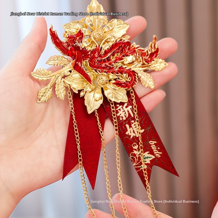 Pāris kāzu corsage ar pūķa un feniksa motīvu, līgavas un līgavainim brošas, pilns ķīniešu stila komplekts