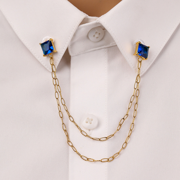 Κολάρο pin από ανοξείδωτο ατσάλι με τετράγωνο ζιρκόν, γεωμετρικός σχεδιασμός, μόδα unisex, ηλεκτροπλατινωμένη επίστρωση