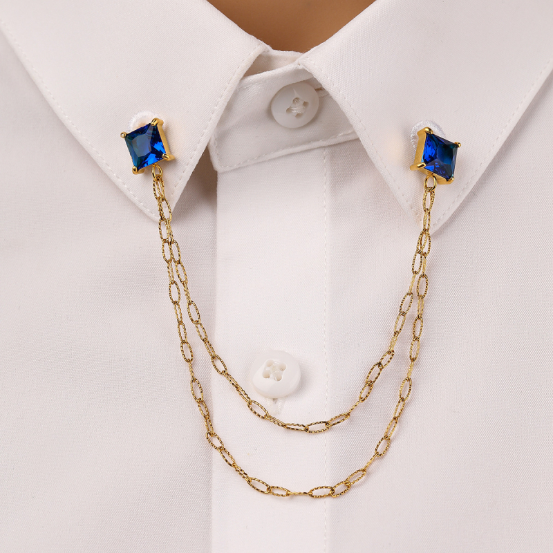 Κολάρο pin από ανοξείδωτο ατσάλι με τετράγωνο ζιρκόν, γεωμετρικός σχεδιασμός, μόδα unisex, ηλεκτροπλατινωμένη επίστρωση