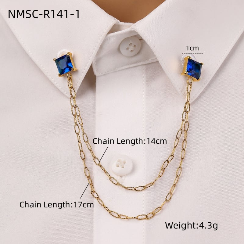 Κολάρο pin από ανοξείδωτο ατσάλι με τετράγωνο ζιρκόν, γεωμετρικός σχεδιασμός, μόδα unisex, ηλεκτροπλατινωμένη επίστρωση