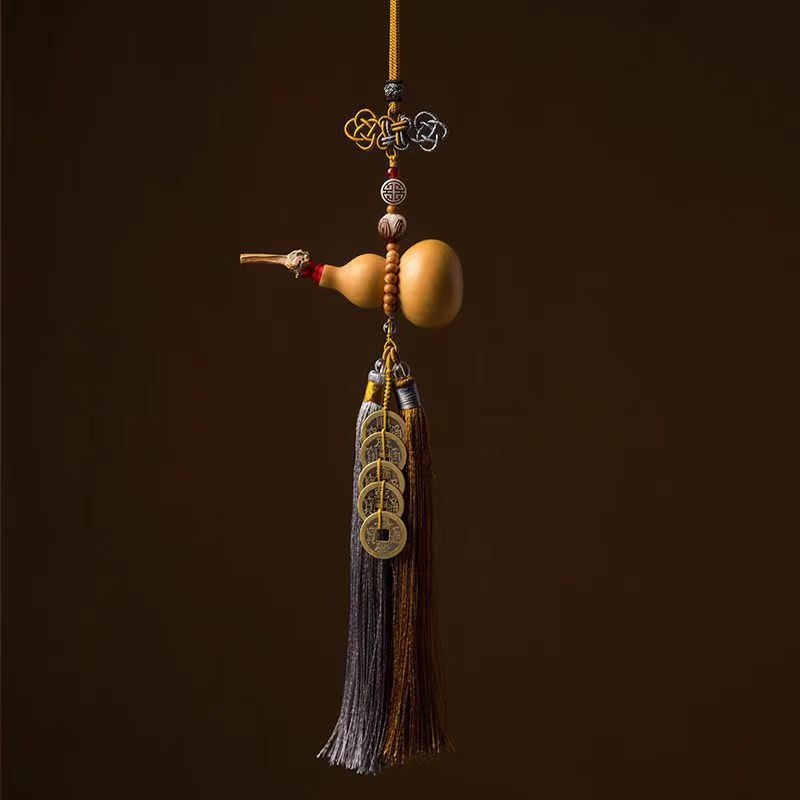 Αυτοκινητικό κρεμαστό διακόσμηση από κολοκύθα με νομίσματα των Πέντε Αυτοκρατόρων, σανδαλόξυλο και κινέζικο κόμπο για εσωτερική διακόσμηση