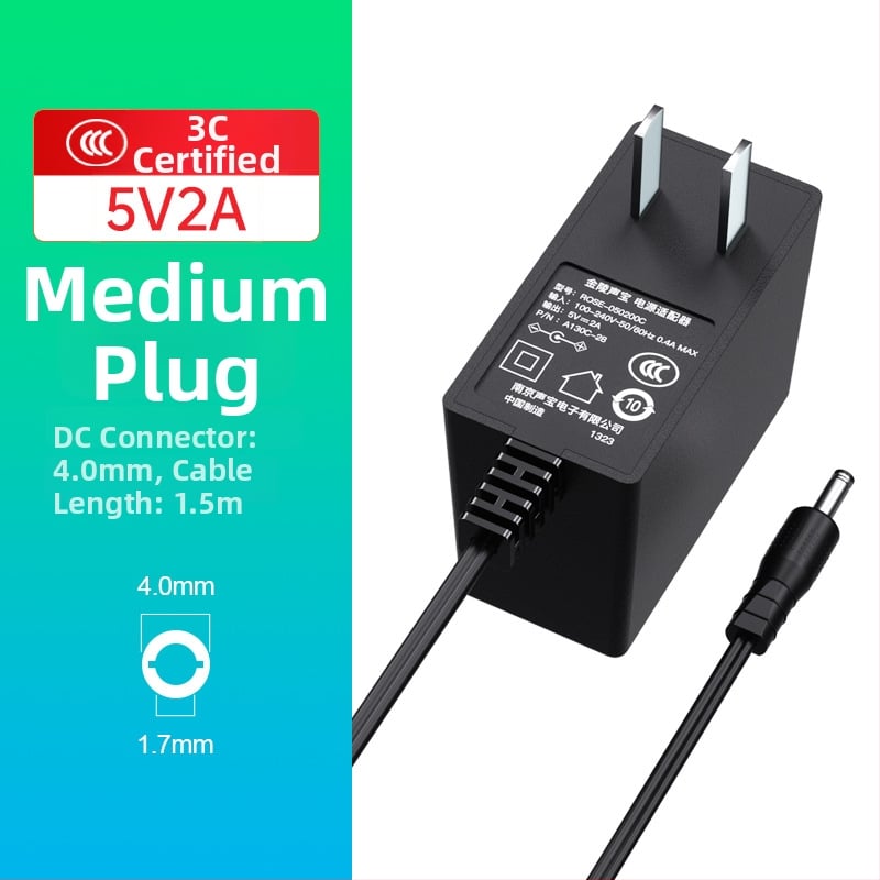 Toiteadapter ROSE-050200C, väljund 5V 2A, sisend 100-240V, 3C sertifikaat, OEM saadaval