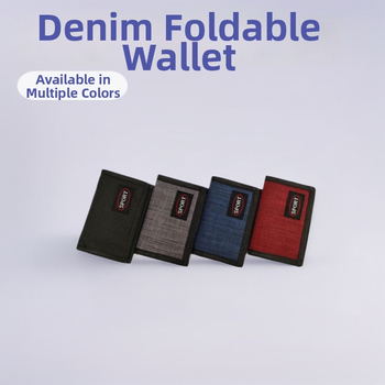 Džinsa trīsdaļīgs maks ar rāvējslēdzēju monētām; poliestera oderes; elpojošs, ūdensizturīgs, antibakteriāls, nolietojuma izturīgs