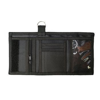 Džinsa trīsdaļīgs maks ar rāvējslēdzēju monētām; poliestera oderes; elpojošs, ūdensizturīgs, antibakteriāls, nolietojuma izturīgs