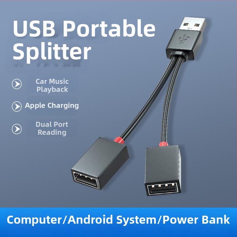 Automobilový USB 2-portový delič, USB 2.0, kábel 10–12 cm, bez externého napájania