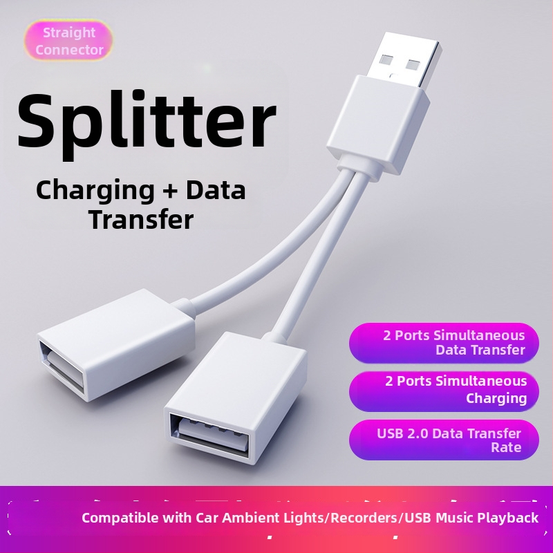 Automobilový USB 2-portový delič, USB 2.0, kábel 10–12 cm, bez externého napájania