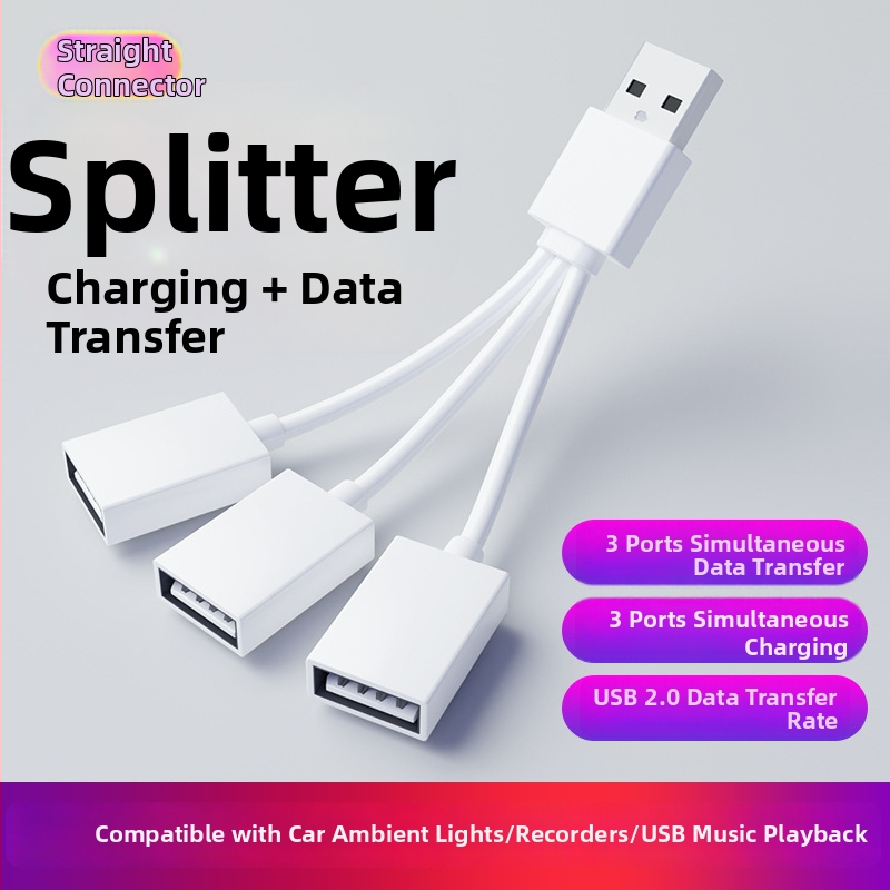 Automobilový USB 2-portový delič, USB 2.0, kábel 10–12 cm, bez externého napájania