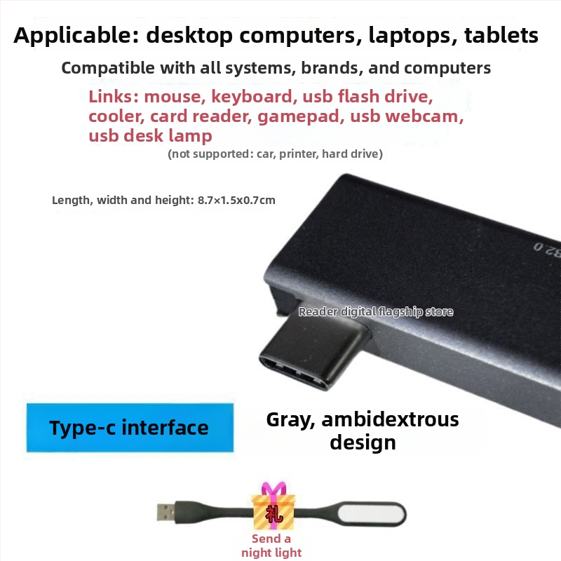 USB 3.0 viacportový expander pre notebook s Type-C rozšírujúcim dokom, 2-portový splitter, bez externého napájania