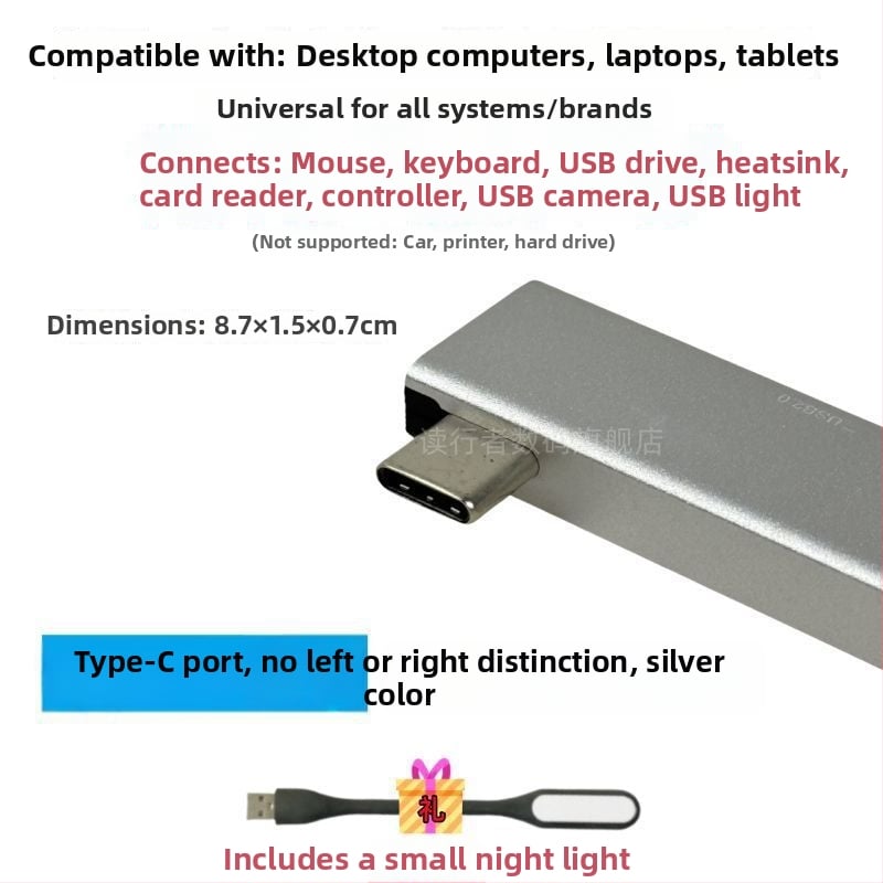 USB 3.0 viacportový expander pre notebook s Type-C rozšírujúcim dokom, 2-portový splitter, bez externého napájania